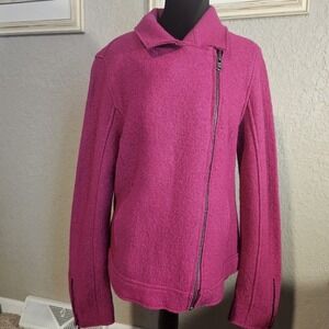 Tahari Magenta Boiled Wool Blend Asymmetric Moto‎ Jacket Pink Womens Medium